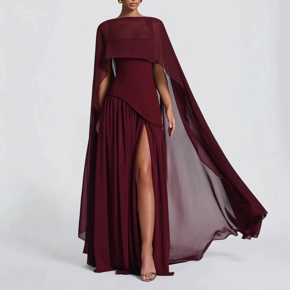 Forever 21 Summer Wine Red Cape Waist Slit Elegant Set